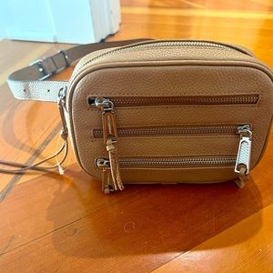 Rebecca Minkoff Camera Cross body or Belt bag, pebbled tan leather, NWOT.